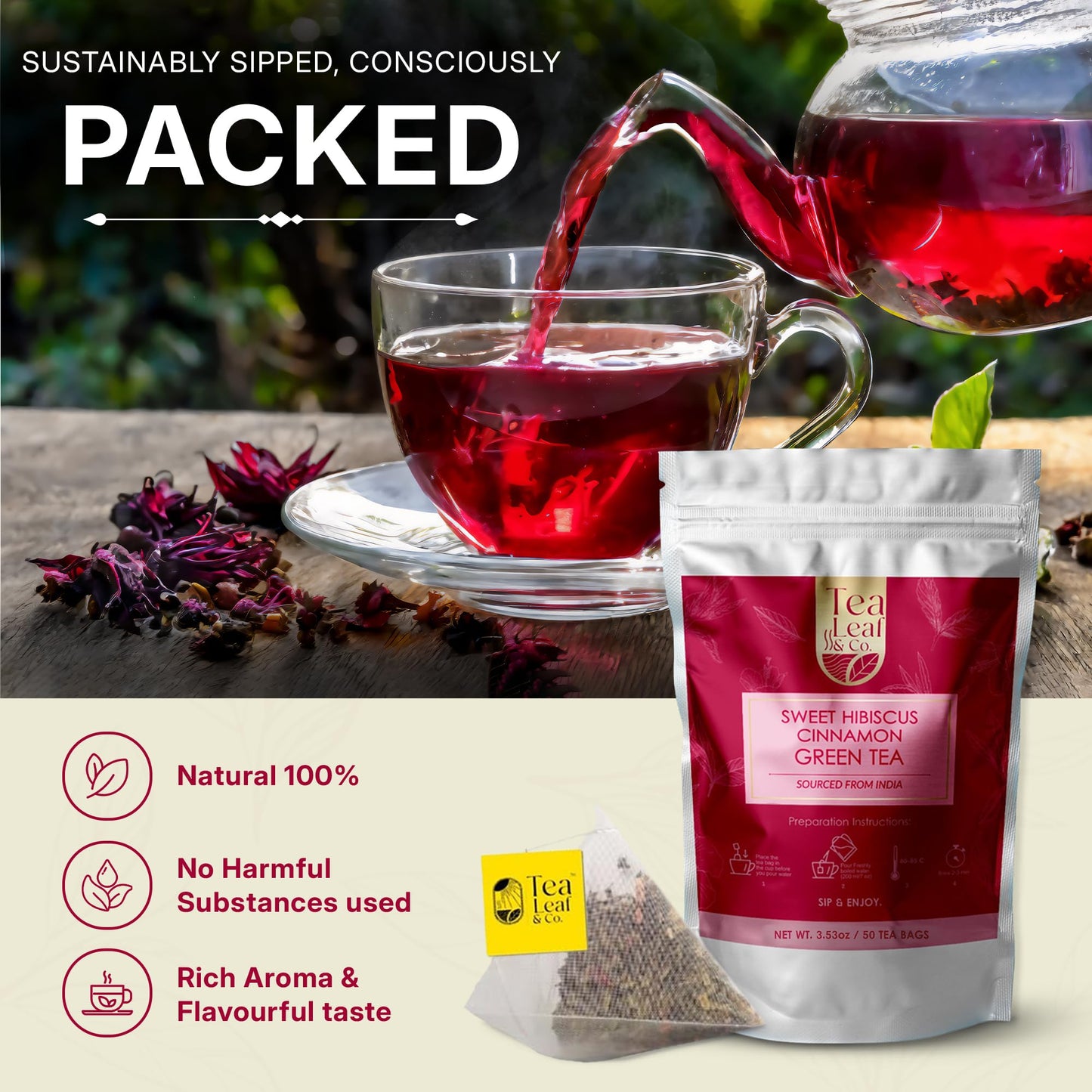 Tea Leaf & Co. Mint Green Tea Bags (50), Green Tea w/ Peppermint & Spearmint, Caffeinated, Real & Natural Green Tea, Blended with Fresh Herbs & Spices