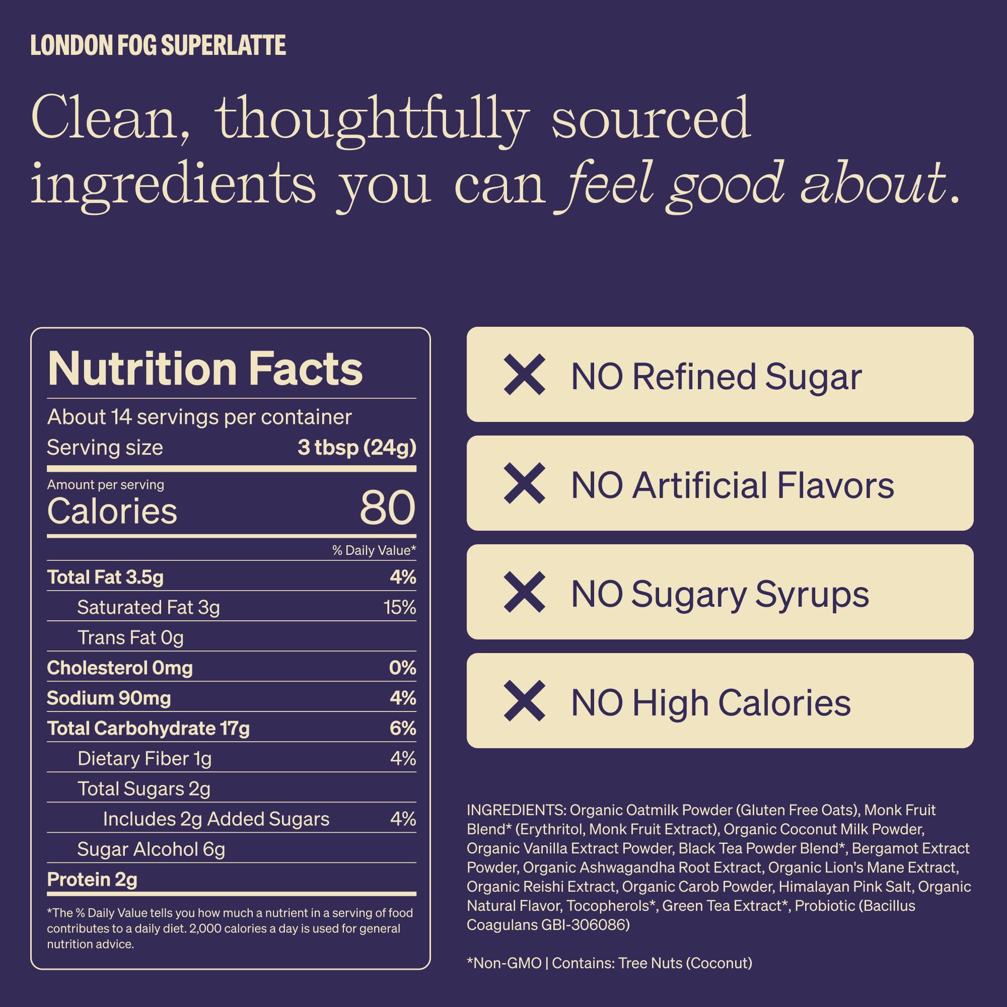 Clevr London Fog Latte, Vegan, Earl Grey Instant Tea Mix, Superfood Powder Blend with Black Tea, Reishi Mushroom, Organic Spices, Coconut Cream, Ashwagandha, Serve Hot or Iced, 12 oz