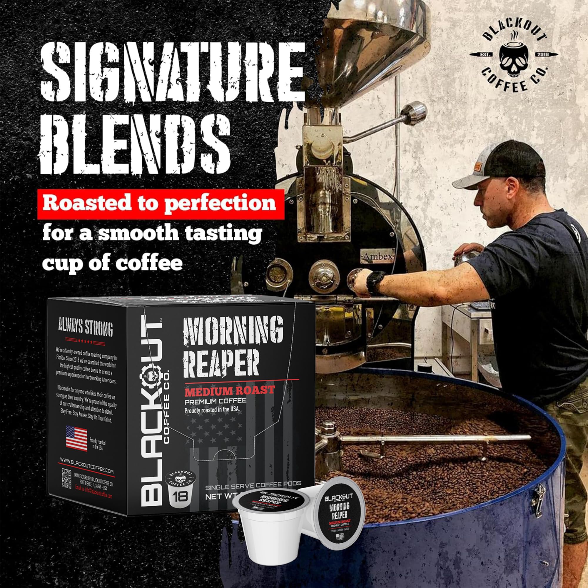 Blackout Coffee Morning Reaper Ground Coffee – Medium Roast, Bold & Strong Flavor – Freshly Roasted 12oz Bag.