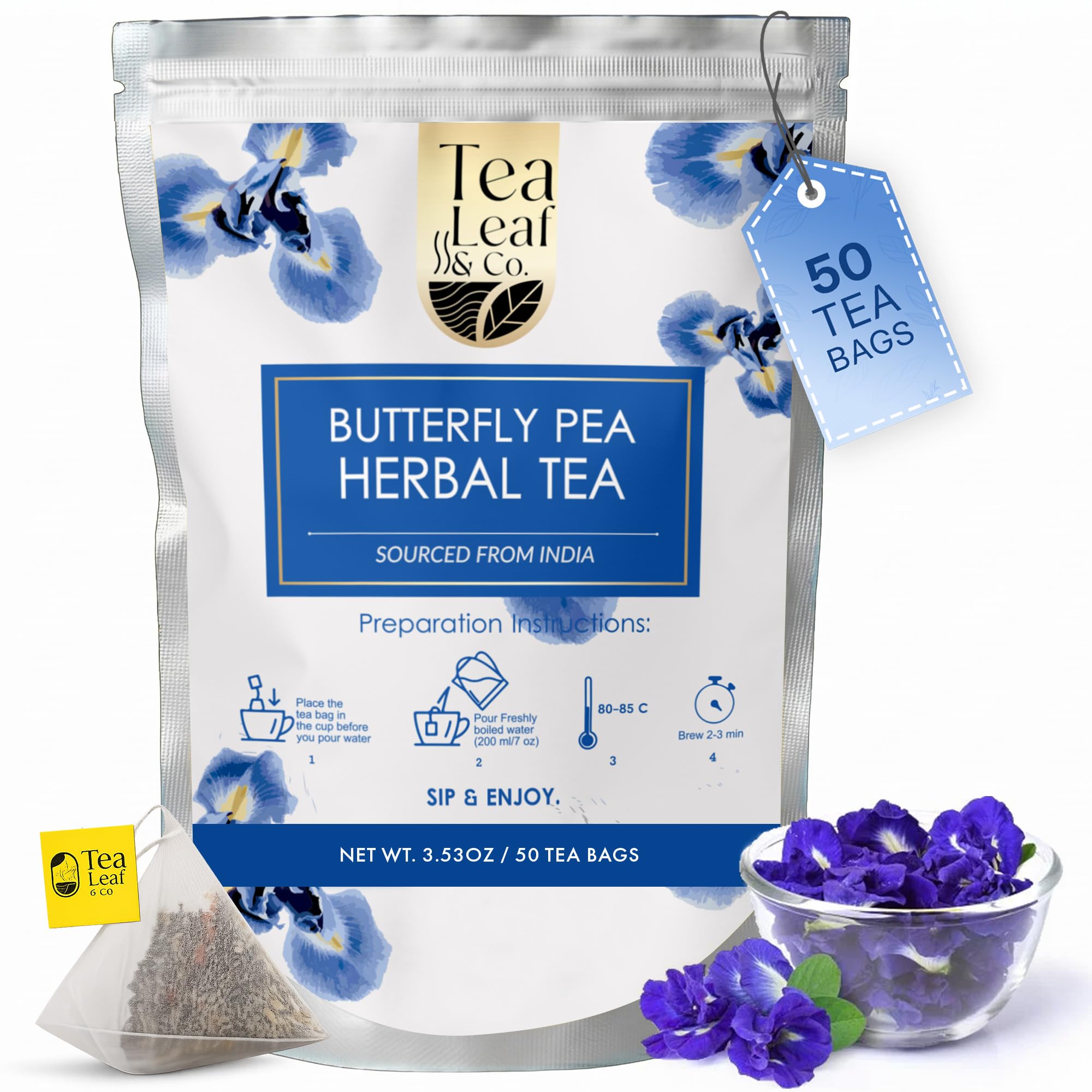 Tea Leaf & Co. Mint Green Tea Bags (50), Green Tea w/ Peppermint & Spearmint, Caffeinated, Real & Natural Green Tea, Blended with Fresh Herbs & Spices