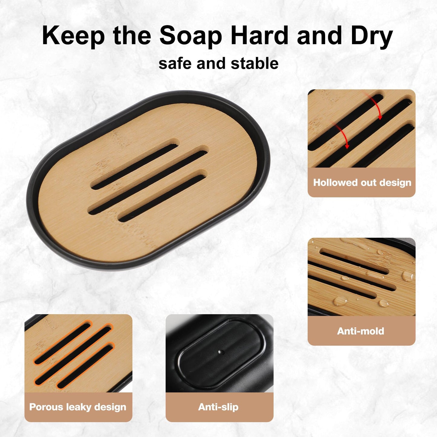 Wooden Soap Dish for Shower,Set of 2 Shower Soap Holder,Self draining Bar Soap Holder for Bathroom, Homemade Soaps Saver Natural Soaps Tray, Vowupt