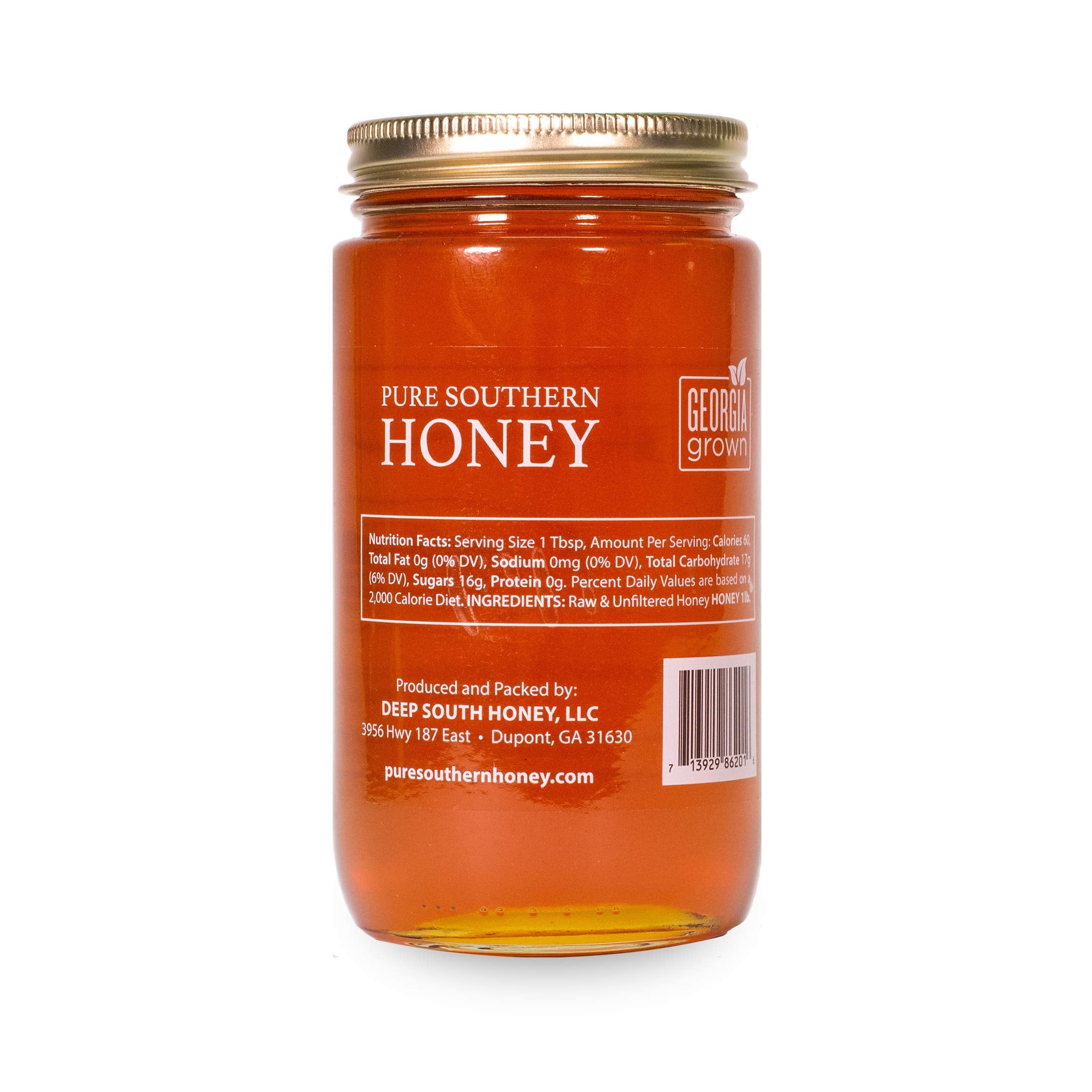 100% Authentic, USA - Made Raw Unfiltered Honey, Made by Pure Southern Honey [ 1 lb] - Unheated - Non - GMO, No Additives, All - Natural Sweetener- Environmental-Friendly Glass Jar
