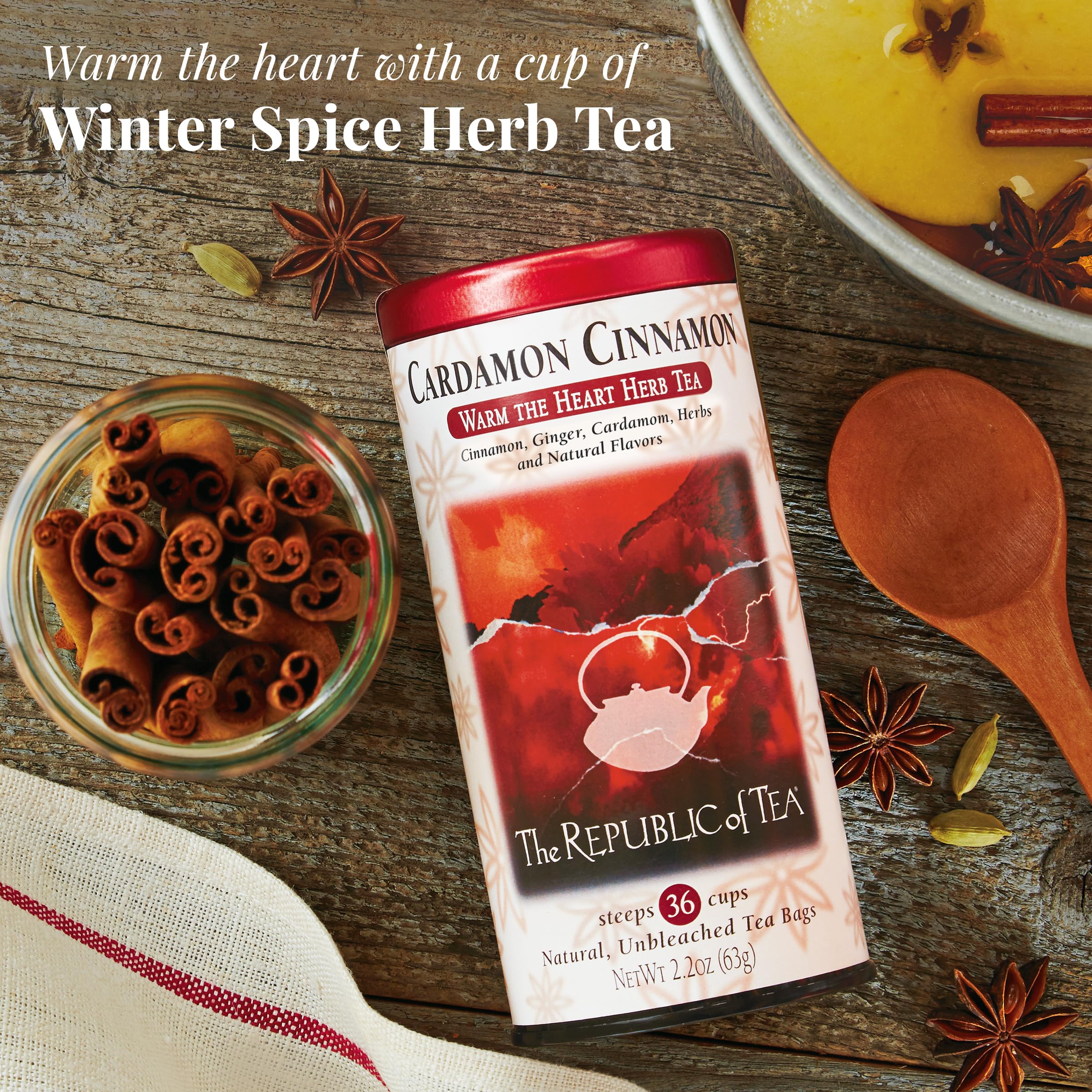 The Republic of Tea - Cardamon Cinnamon Herbal Tea, 36 Tea Bag Tin, Naturally Caffeine-Free