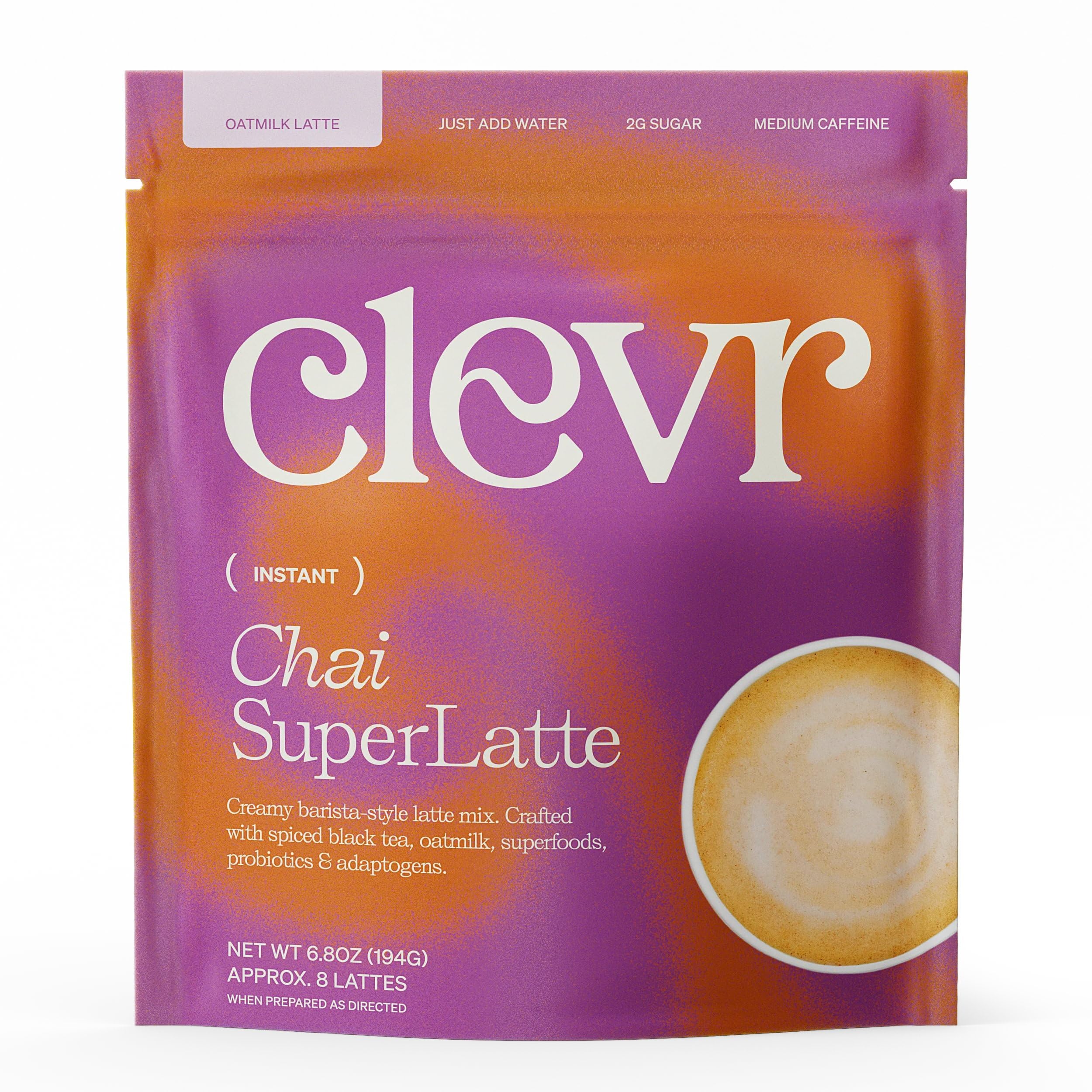 Clevr London Fog Latte, Vegan, Earl Grey Instant Tea Mix, Superfood Powder Blend with Black Tea, Reishi Mushroom, Organic Spices, Coconut Cream, Ashwagandha, Serve Hot or Iced, 12 oz